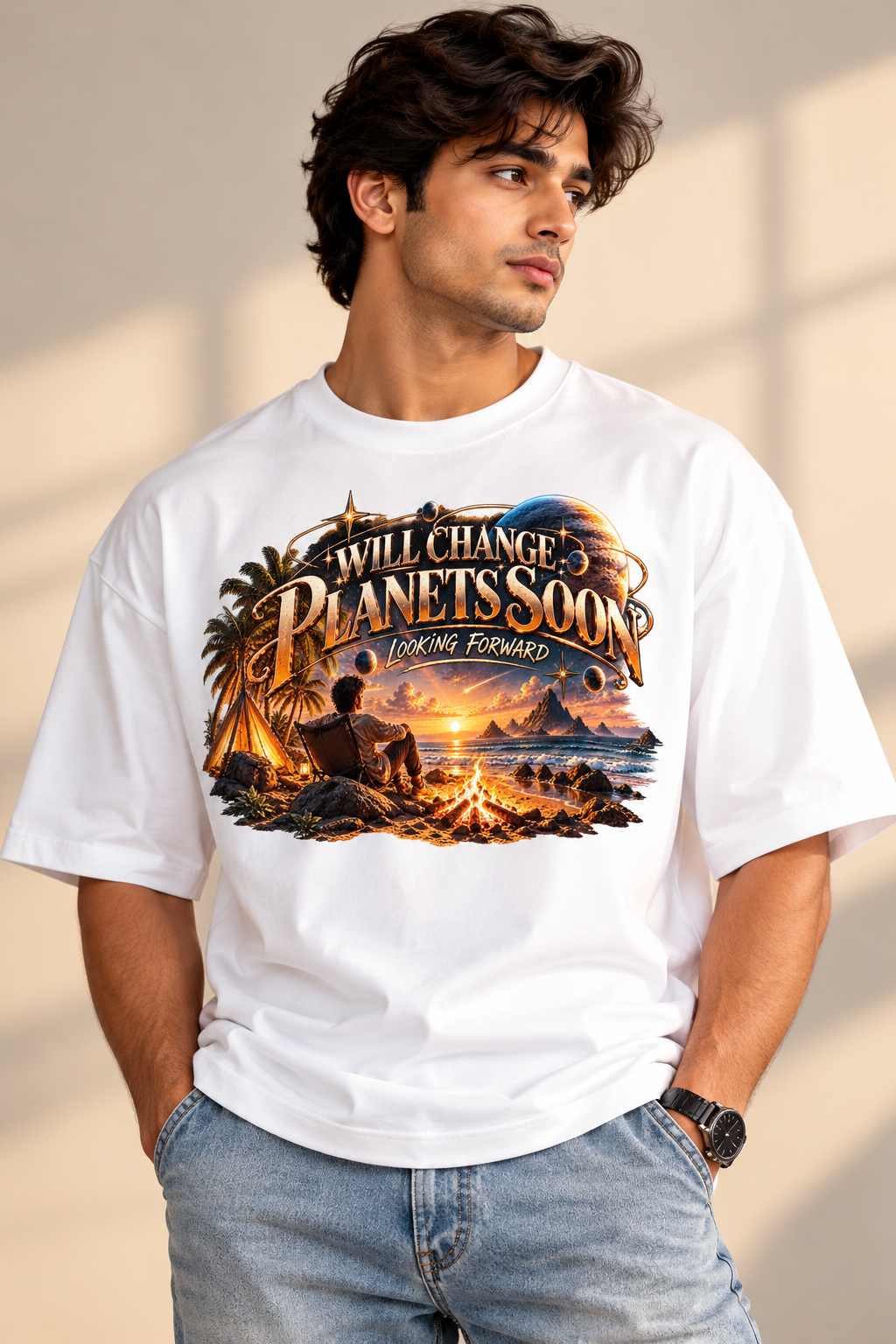 Moving Planets Soon Unisex Terry Oversized Tee